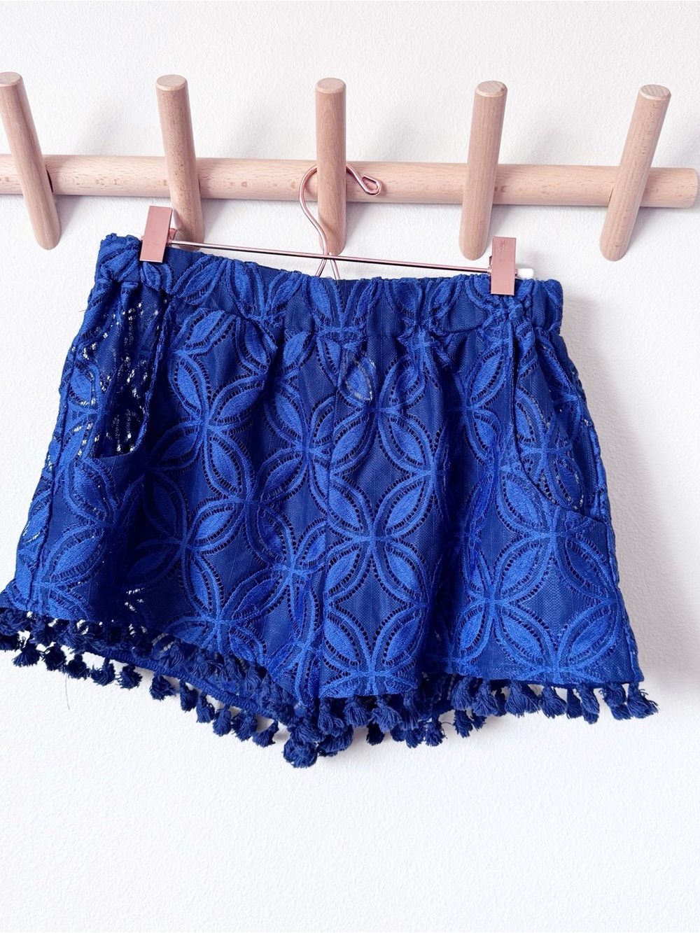 Trina Turk Navy Lace Crochet Shorts with Pom Trim - Picture 2 of 6